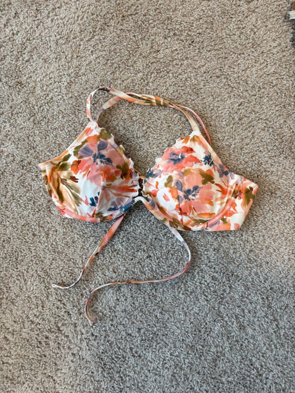 Shade & Shore White Bikini Cup with Peach and Green Accents
